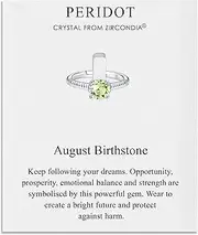 [Philip Jones] August (Peridot) Adjustable Birthstone Ring on Quote Card Created with Austrian Crystals