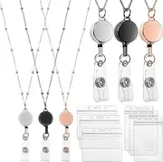 Anlayliay Retractable Badge Scroll Lanyard with ID Card Holder, 3 Pcs Beaded Badge Lanyard Necklace with 6 A