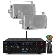 Pyle PFA600BU Bluetooth/FM/PA Amplifier Receiver, 2x 3.5'' 200W Silver Speakers