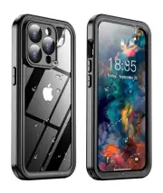 Full Body Shockproof Case For iPhone 13/14/15 Pro Built-in Screen (Black/Clear)