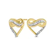 0.1 CT. T.W. Baguette and Round Diamond Infinity Heart Stud Earrings in 10K Gold