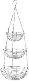 (80cm , Stainless Steel) - RSVP 3-Tier Hanging Woven Wire Basket