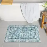 Bathroom Rugs, Distressed Farmhouse Boho Bath Mat, 18 x 26 inch Light Blue