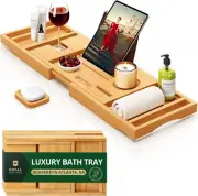 Premium Foldable Bathtub Tray - Wood Bath Tray for Tub, Bamboo Shelf, Expandable