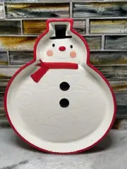 Hallmark Quilted Snowman Serving Tidbit Dish Tray Cookie Plate Christmas NOS