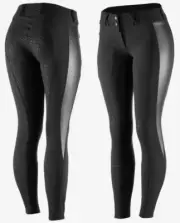 Horze Emelia Women's Silicone Full Seat Breeches Black with PU Leather Accents