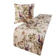 Decorative Twin Bed Runner Ivory & Multicolor Peacock with Beads - Peacock Queen