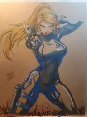 Samus Aran Super Metroid Original Comic Art Illustration Signed 8.5x11 COA