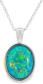 [HEART'S ART A HIDDEN ART OF LOVE] Heart’s Art Australia Sterling Silver necklace ladies birthstone Opal Pendant necklace bezel 12x10mm Created Opal Necklace womens chain Opal jewellery for women gift Birthday