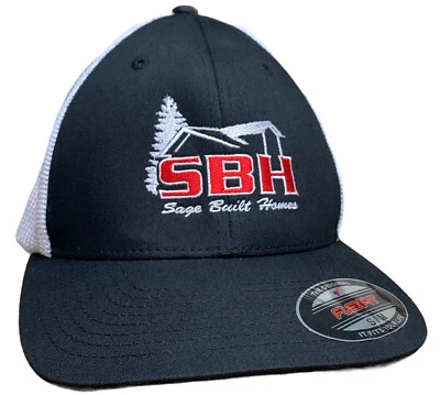 Port Authority FlexFit White Black Baseball Cap SBH Sage Built Homes Size S/M