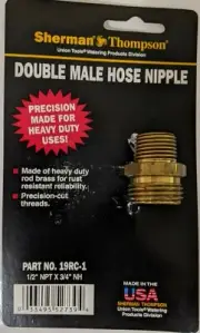 1/2" MALE NPT TO 3/4" MALE GARDEN HOSE ADAPTER BRASS NIPPLE 3/4 GHT (NH) USA NOS