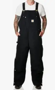 CARHARTT Loose Fit Insulated Bib Overalls MENS XL BLACK FIRM Duck Lined WORK NWT