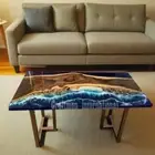 Ocean Blue Epoxy Dining Table, Walnut Wood Epoxy table, Wooden table top, Room