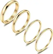 [Kakonia] 14K Gold Filled Rings Stacking Rings for Women Girls Stackable Thin Gold Ring Plain Pinky Thumb Midi Statement Band Ring Comfort Fit 4Pcs 1mm 2mm 3mm 5mm