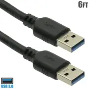 6FT USB-A 3.0 Type A Male to Male High Speed Data Sync Charge Cable Cord Black