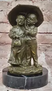 Bronze Elderly Couple with Umbrella Sculpture – Handmade Anniversary Statue