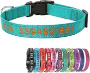 Yonsbox Cyan Reflective Custom Personalised Dog Collar Embroidered with Name Phone Number Quick Release Buckle for Boy Girl Small Medium Large Dogs