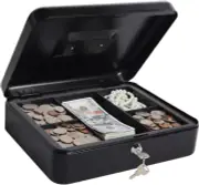 Large Cash Box with Money Tray and Lock, Metal Money Box for Cash, Lockb
