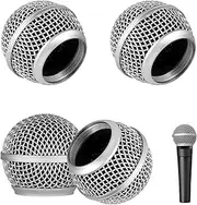 DaKuan 4 pcs Metal Microphone Mesh Heads, Microphone Metal Head with Sponge, Compatible with SM58 Microphone (Silver)