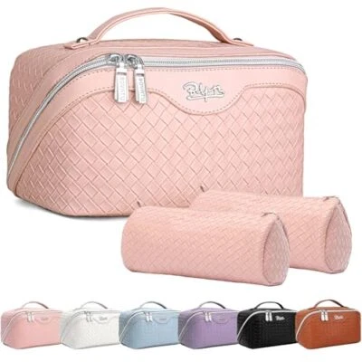 Travel Makeup Bags Cosmetic Organizer Bag: Large Capacity Make up 01-Light Pink
