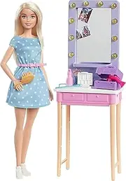 Barbie GYG39: Big City, Big Dreams “Malibu” Roberts Doll (11.5-in, Blonde) and Backstage Dressing Room Playset with Accessories, Gift for 3 to 7 Year Olds, Multicolor