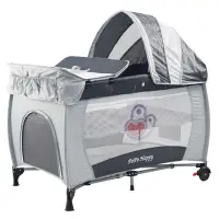 在飛比找Yahoo奇摩購物中心優惠-POPO 雙層安全嬰兒床(具遊戲功能)(淺灰)附贈尿布台、遮