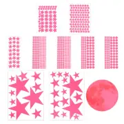 Glow in the Dark Ceiling Star Sticker, Moon and Stars Wall Decals, Pink Moon
