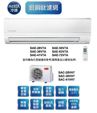 台灣三洋4-5坪一級變頻冷暖分離式冷氣SAC-28VH7+SAE-28V7A~自助價無安裝 (4.4折)