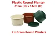 2 x Green Small Round Plastic Garden Pots Flower Planter Decor Home Saucer Tray Grow