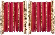 Efulgenz Indian Wedding Bridal Bangle Set Bollywood Style Velvet CZ Crystal Rhinestone Faux Pearl Bracelet Bangle Jewelry Set For Women (34 Pcs)