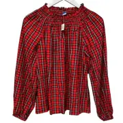 OLD NAVY Holiday Top Size Small Red Plaid Peasant Blouse Christmas NWT