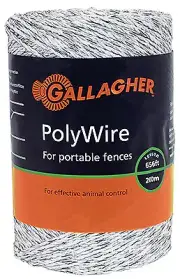 Gallagher G62004 Electric Fence Polywire, Ultra White, 1/16-In. x 656-Ft. -