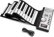 Lujex Keyboard Piano 61 Keys Roll Up Piano Portable Rechargeable Electronic Hand Roll Piano with Environmental Silicone Piano Keyboard for Beginners (Silver)