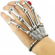 Cool Punk Rock Skeleton Skull Hand Ring Bracelet Bone Rivet Halloween Decro Party Prop Silver