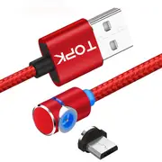 L-Line 90 Degree Angle Micro USB Magnetic Braided Fast Charging Data Cable 1M For Phone Tablet RED COLOR