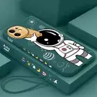 For iPhone 14 13 12 Pro Max 11 X XR 8 Astronaut Silicone Soft Case Lanyard Cover
