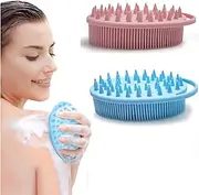 2-in-1 Silicone Bath and Shampoo Brush Set: Exfoliating Body Scrubber, Head Scrubber, Scalp Massager - Shower Essential, Easy to Clean (2-Pack)