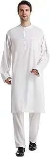 [Generic] Men's Kaftan Robe Crew Neck Big and Tall Kaftan Button Down Long Tunic Shirts Henley Shirt Arabic Robes for Men