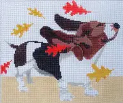 Basset and Leaves Hand Painted Needlepoint Canvas