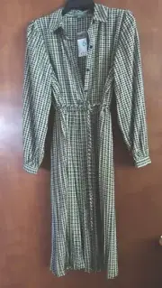 Primark Black & White Houndtooth Pattern 3/4 Sleeve Shirt Dress Size 6 NWT