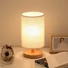 Nordic Cylinder Bedside Table Lamp Dimmer Wooden Table lamp Fabric Lampshade MM