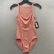 Bloch Scoop Neck Mesh Back Cami Sleeveless Leotard Bodysuit Mauve Pink Women’s S