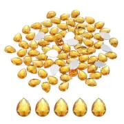 100PCS Flat Back Acrylic Teardrop Gems 10x14mm Rhinestones Golden