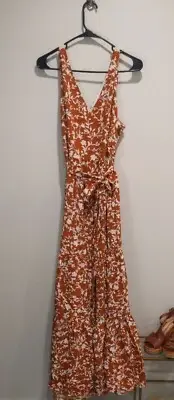 Cynthia Rowley Brown With Floral Background Tiered Midi Dress - Size 6