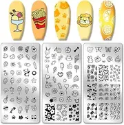 PH PandaHall 3pcs Cute Nail Stamping Plates, Cartoon Pictures Nail Stamper Dessert Ice Cream Cute Animals Nail Art Stencils Stainless Steel Nail Image Plates for Nail Art Design Manicure Salon
