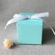 100 Cubic Blue Wedding Party Macaroon Chocolate Candy Favor Gift Boxes Ribbons