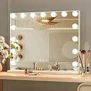 CASSILANDO Hollywood Vanity Mirror with Lights, Vanity Makeup Mirror with 15 LED Bulbs, Tabletop or Wall Mounted Mirror, 3 Color Lighting Modes, USB Port, Smart Touch Control