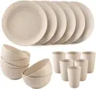 18PCS Wheat Straw Dinnerware Sets Unbreakable Dinnerware Set Lightweight Dish Se