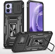 Compatible with Motorola Edge 30 Neo, Heavy Duty Shockproof PC Case with Slide Camera Lens Cover Magnetic Kickstand Cover Case for Motorola Edge 30 Neo-Black