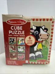 Melissa & Doug Farm Wooden Cube Puzzle w/Storage Tray 6 Scenes Toddler Kids- New